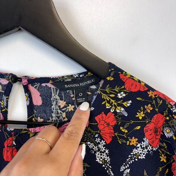 Banana Republic Size 0 Floral Mini LS Fit & Flare Empire Waist Dress Pink Red - Picture 4 of 13